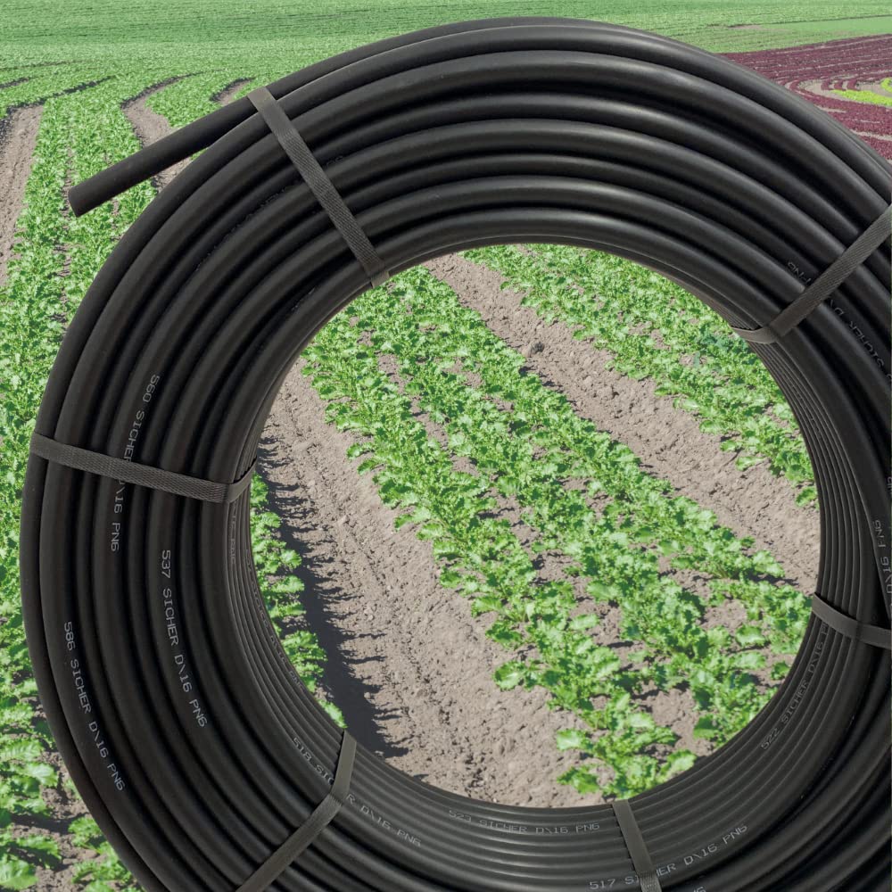 acquaverde | Polyethylene garden hose 16 mm PN6 PE-BD for watering fields, vegetable garden and garden, roll with 100 m with hole hose included – simple vegetable garden