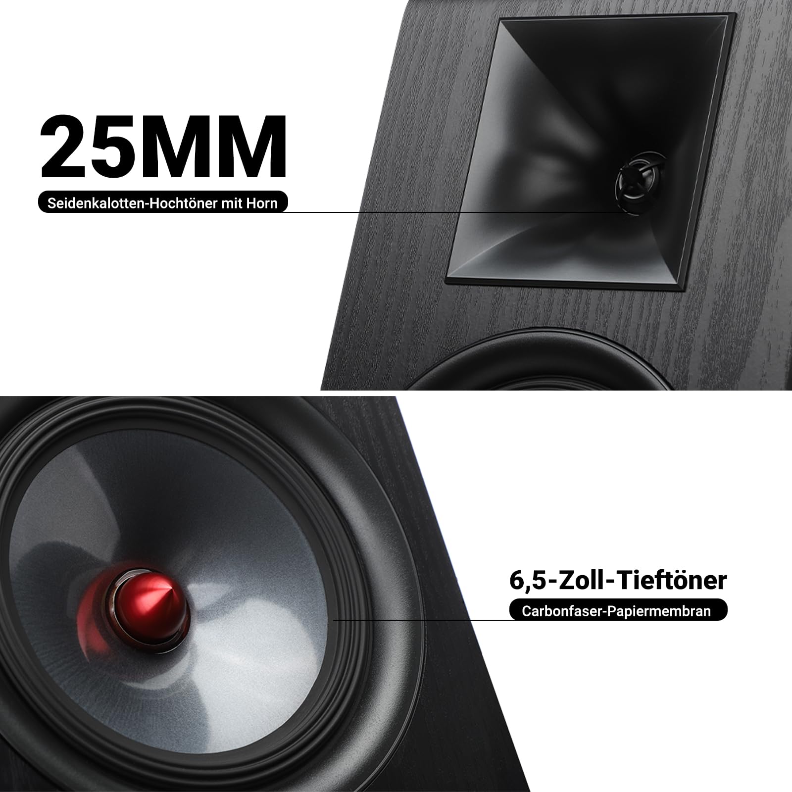 AIYIMA P600 6,5 Zoll 2-Wege Passiv Regallautsprecher, 2×50W RMS (120W Peak) | HiFi Bücherregal Lautsprecher mit MDF Gehäuse, 30Hz–20kHz, 85dB Empfindlichkeit, für Stereo&Heimkino Lautsprecher