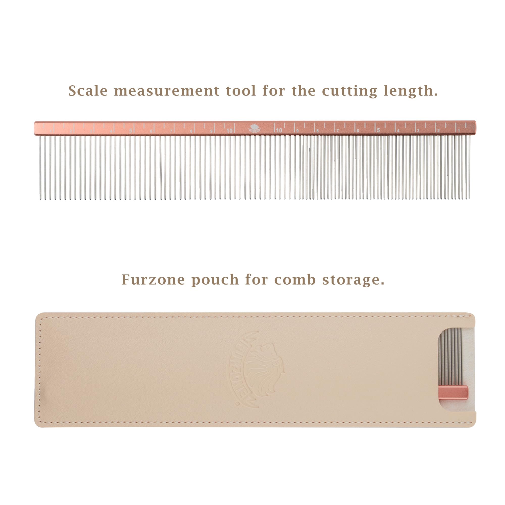 Furzone Grzebień chartów 2 w 1 dla psów (średni/gruby), 69 szpilek ze stali nierdzewnej, aluminiowy uchwyt 24,5 cm, lekki, delikatnie usuń sierść psa/ciała, profesjonalne akcesoria do pielęgnacji