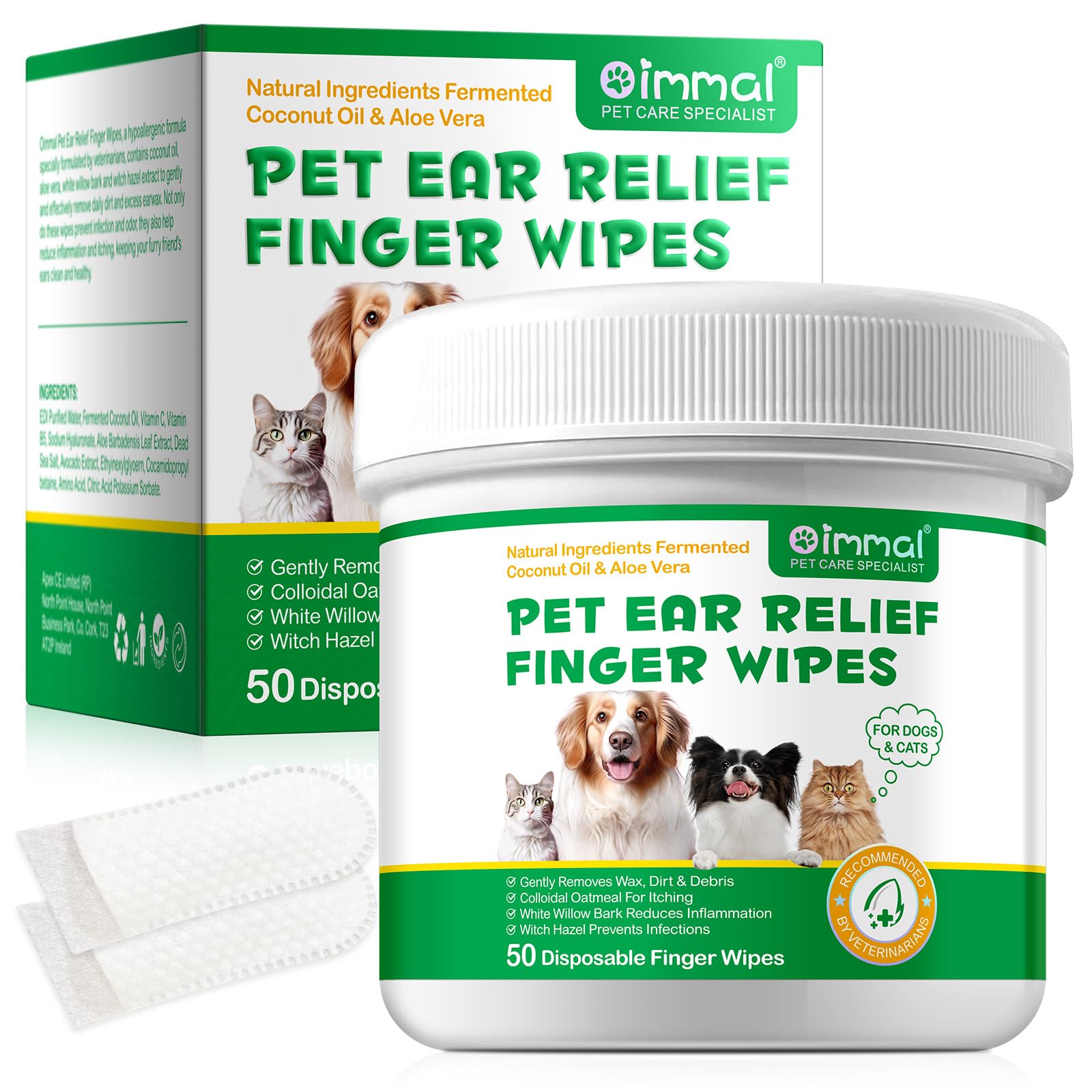 Toallitas para los oídos de perros y gatos-50 almohadillas Toallitas para los oídos Eliminar la cera de los oídos-Aliviar el picor y la inflamación de los oídos- limpiador de oídos para perros
