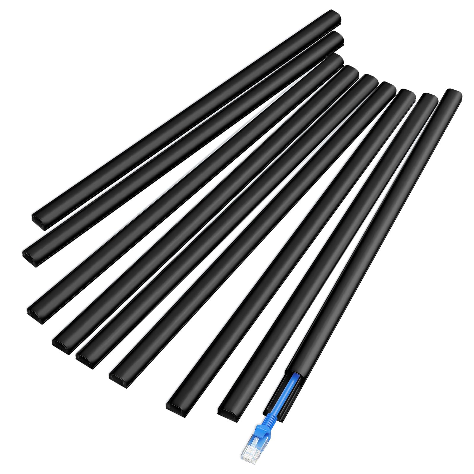 Delamu 3.24M Cord Hider for 1 Cord, Self-Adhesive Cord Covers for Wires on Wall, Easier Install Wire Hider, Mini Cable Cover Management Raceway, 9X L360mm, W12mm, H8mm, Black
