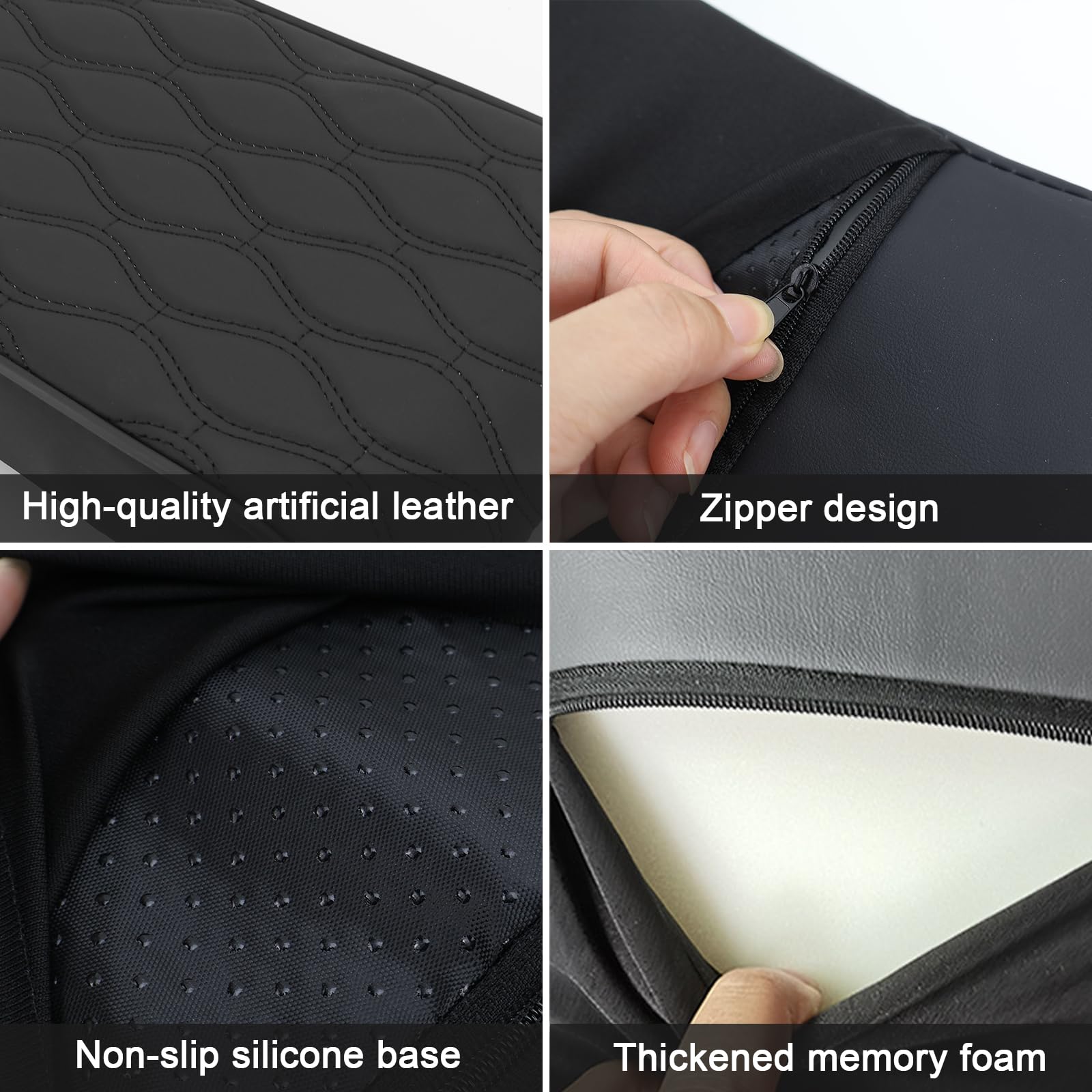 LPZMPZ Armlehne Auto Memory Cotton Car Armrest Box Pad, Auto Mittelkonsole armlehne Kissen, Auto Armlehnenkissen aus Leder, für Kompactwagen und Einige Limousinen der A-Klasse (Schwarz)