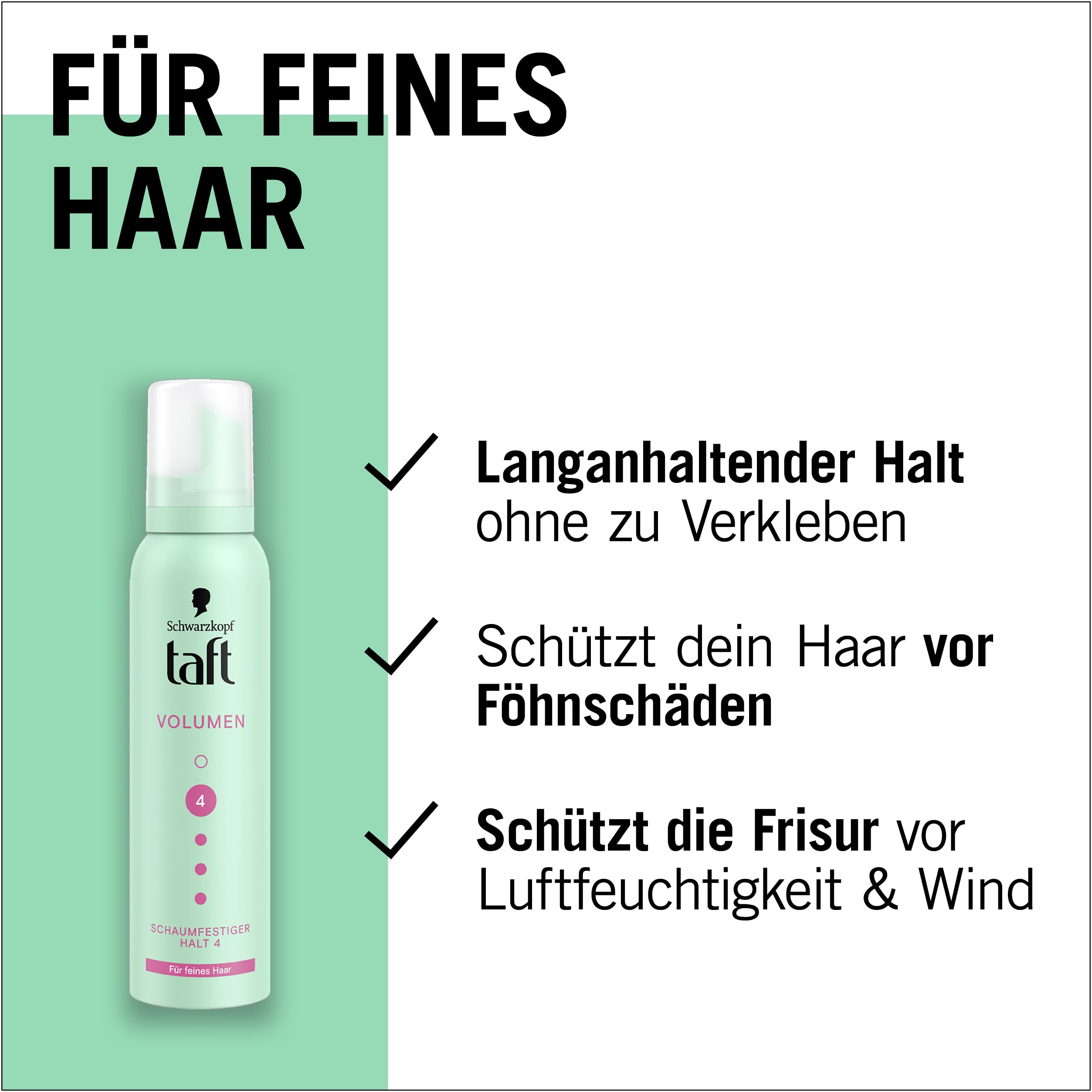 Schwarzkopf Taft Schaumfestiger Volumen (6 x 150ml), Haltegrad 4, Haarschaum für feines Haar, volumengebendes Mousse, verhindert Föhnschäden, ohne zu verkleben, vegane Formel*