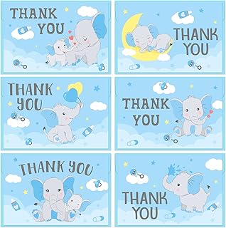 Baby Shower Thank You Cards 24pcs Elephant Baby Shower for boy Thank You Card with Envelopes & Stickers Blue Little Peanut Baby Shower Thank You Cards Boy Baby Birthday Favors Gift Cards