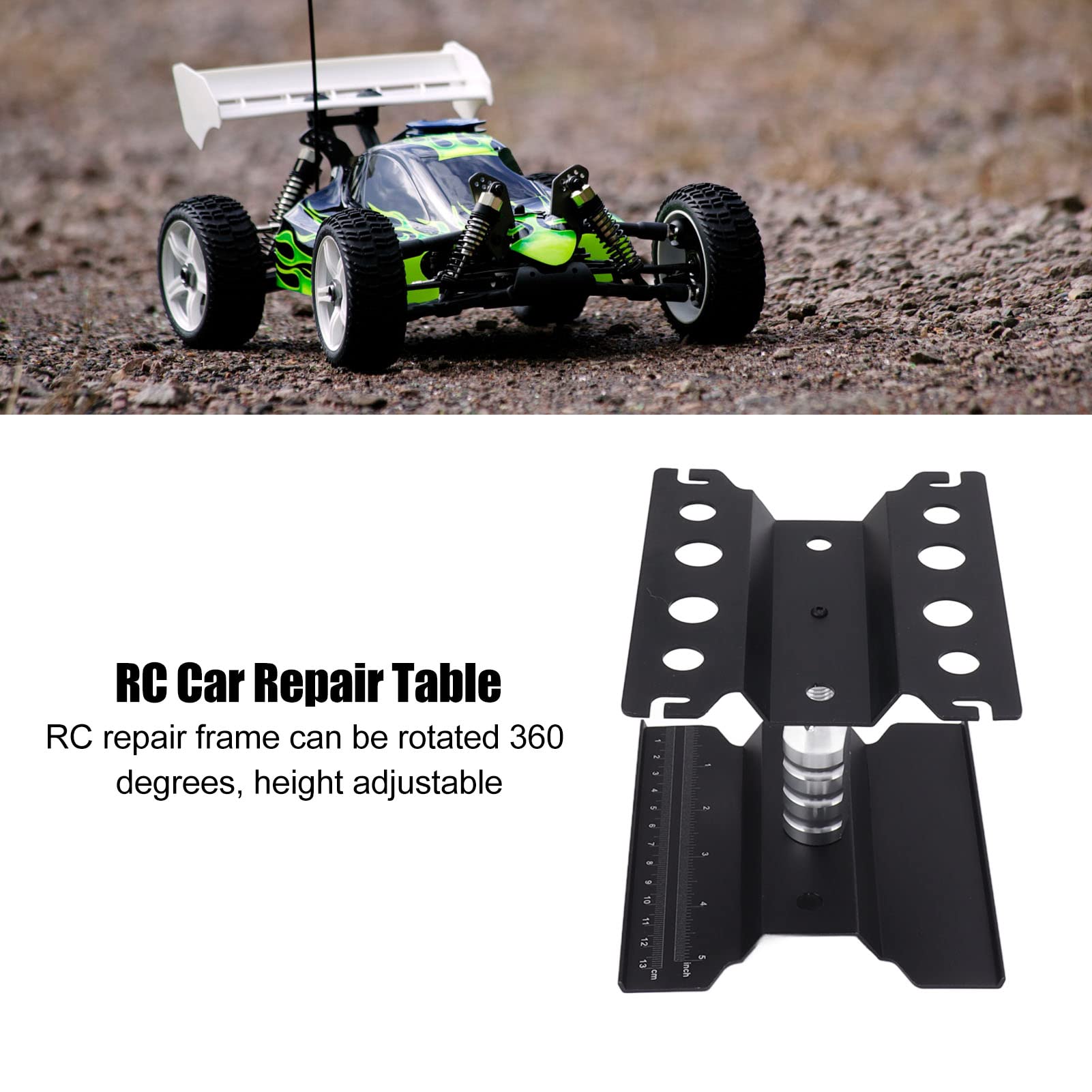 Soporte de trabajo de coche RC Soporte de reparación de aleación de aluminio con escala precisa rotación de 360 grados, marco de reparación RC accesorios de coche RC (negro)