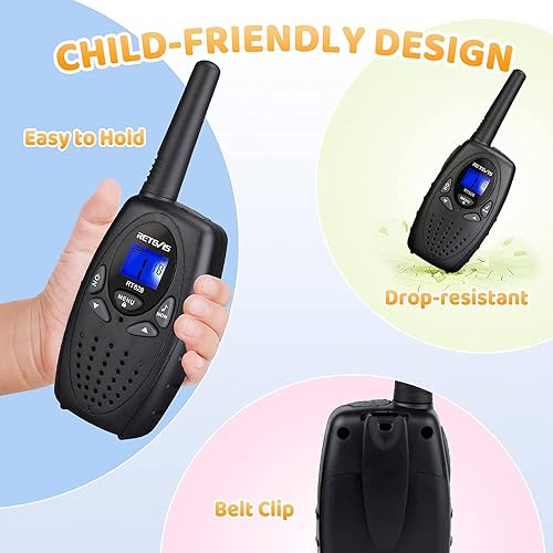 Miniatura 6 de Retevis RT628 Walkie Talkies para niños, radio de largo alcance para niños, paquete familiar con walkie talkies RA35 para adultos, radio portátil de