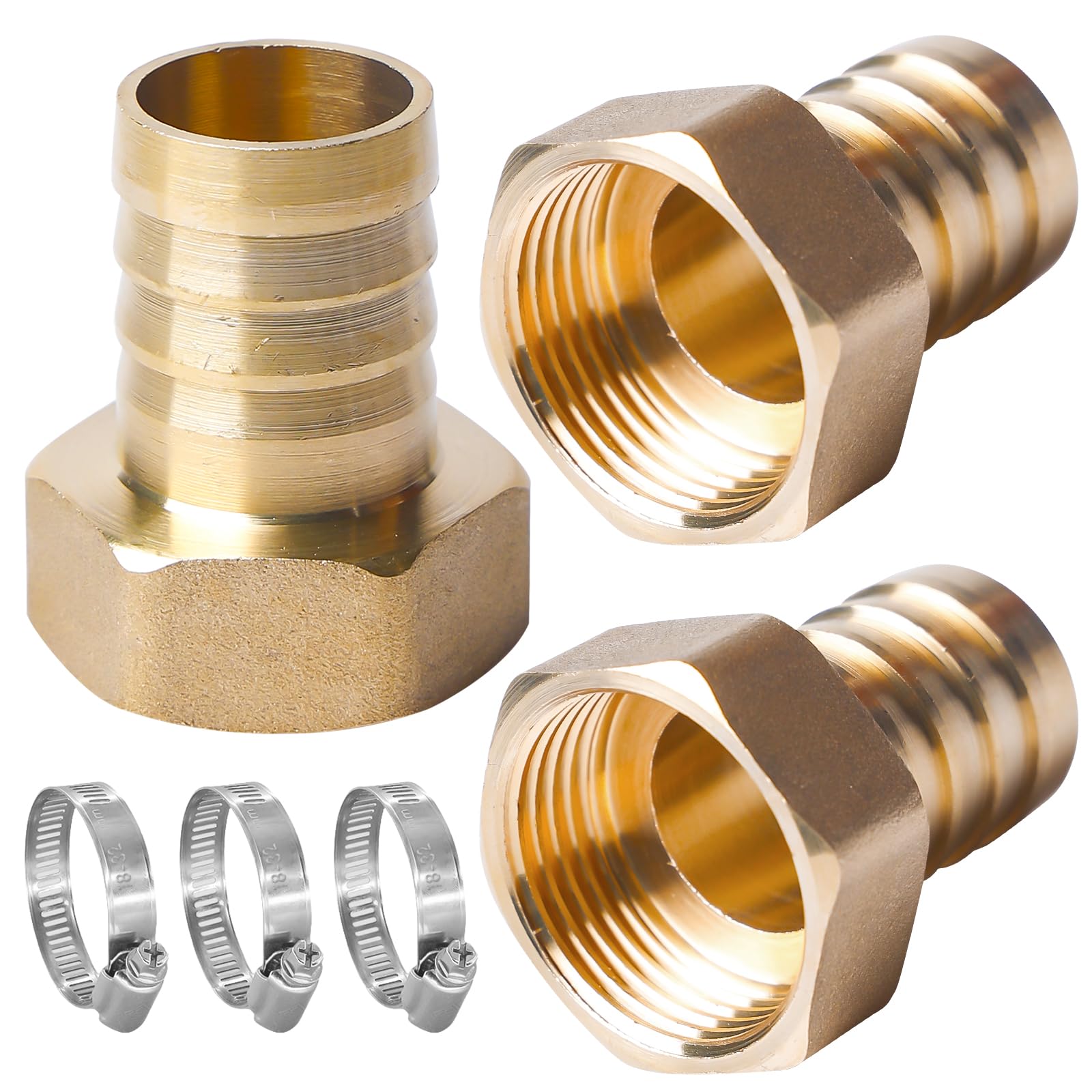 3 Stück Messing Schlauchtülle, 1 Zoll 25mm Schlauchanschluss Schlauchverschraubung 1" IG x 25mm (1") Tülle, Innengewinde Schlauchverbinder mit 3 Schlauchschellen, Schlauchnippel Keine Lecks