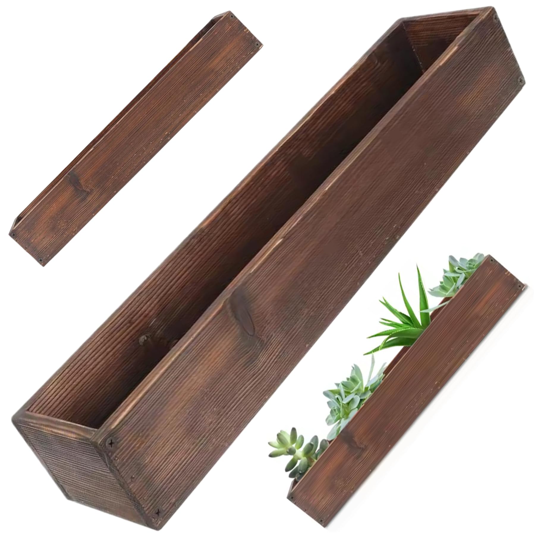 Hperu Wooden Planter Box, 19.7x4x2.8in Rustic Succulent Flower Pot for Courtyard Patio Home - Wood Planter Box