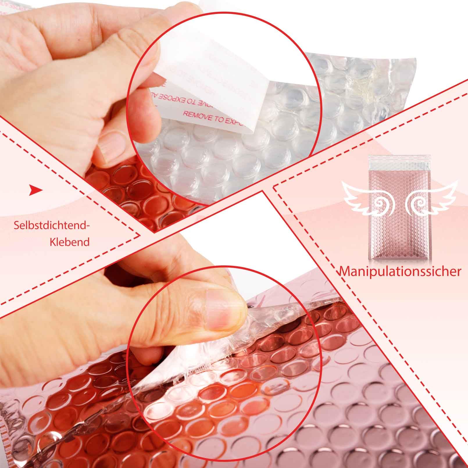 30 Stück Luftpolsterumschläge Holographisch,Luftpolstertaschen Selbstklebend,Luftpolster Versandtaschen,Wasserdichte Gepolsterte Umschläge für Verpackung Aufbewahrung(18x29cm,Roségold)