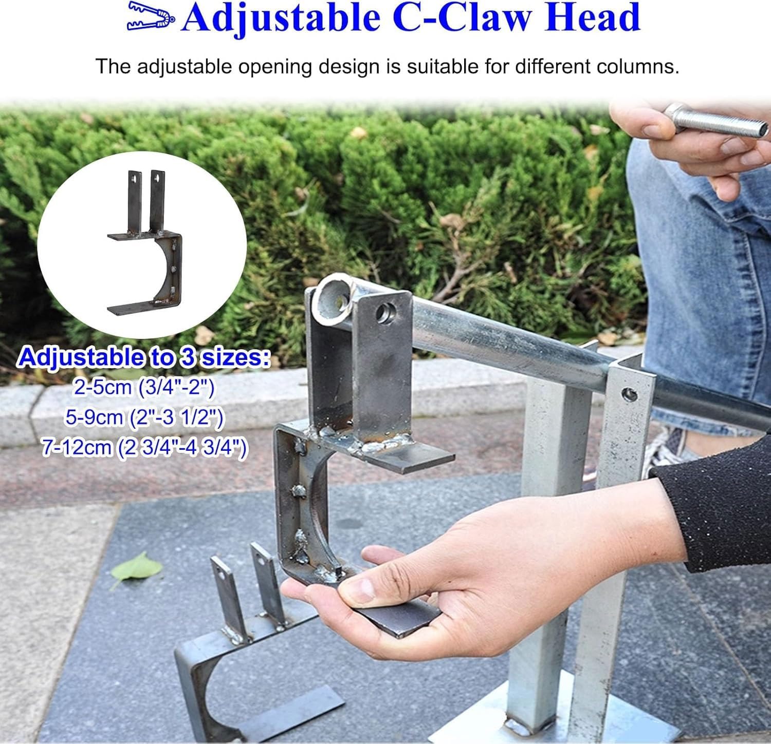 Estrattore a T per cemento a colonna, leva per rimuovere ceppi con testa regolabile a C, strumento di rimozione di pali da 2-12 cm, per capannoni, fattorie, paesaggistica, acquacoltura