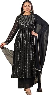 Janasya Black Georgette Kurta with Palazzo & Dupatta for Women Foil Print Print Ethnic Wear Price In India