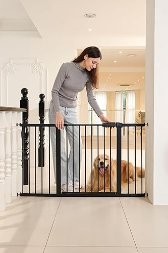 Miniatura 6 de Puerta de seguridad para bebés y mascotas de 29 a 57 pulgadas, puerta de metal de 30 pulgadas de alto para puertas y escaleras, fácil de abrir con