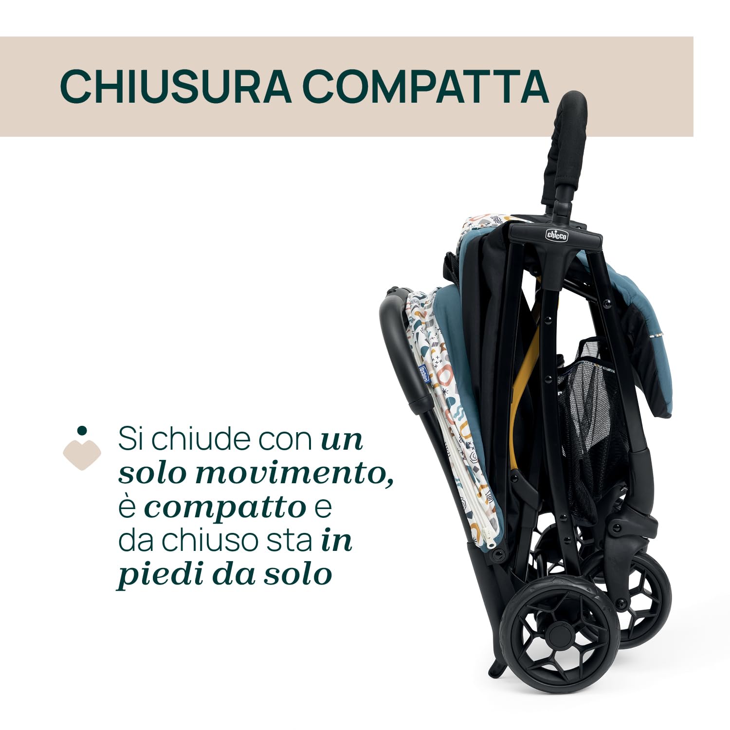 Chicco, Glee, Passeggino 0+ Mesi-22 Kg, con Chiusura Automatica e Compatta, Capotte Estensibile con Trattamenti UV50+ Antipioggia, Schienale Reclinabile e Regolabile, Poggiagambe