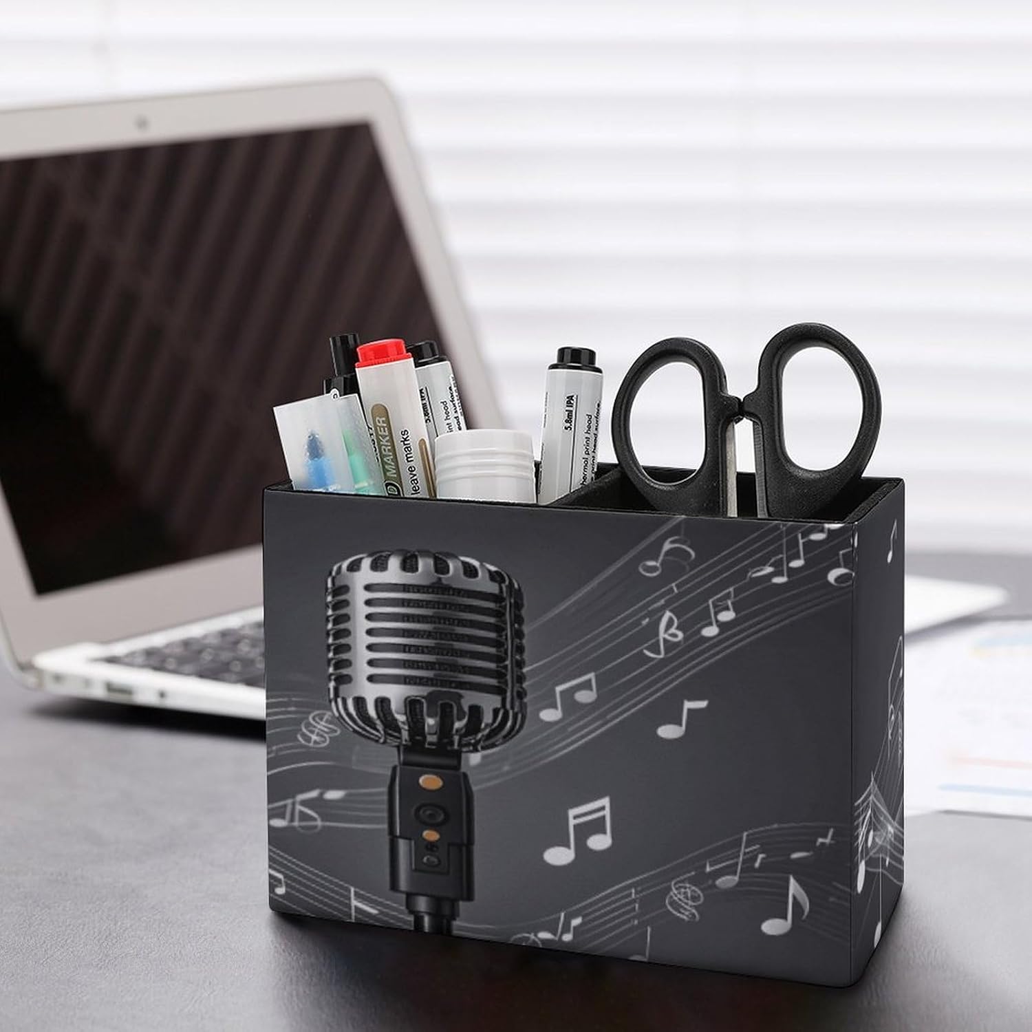 Microphone With Music Notes Pen Holder Desk Organizer for Office Studio image 5