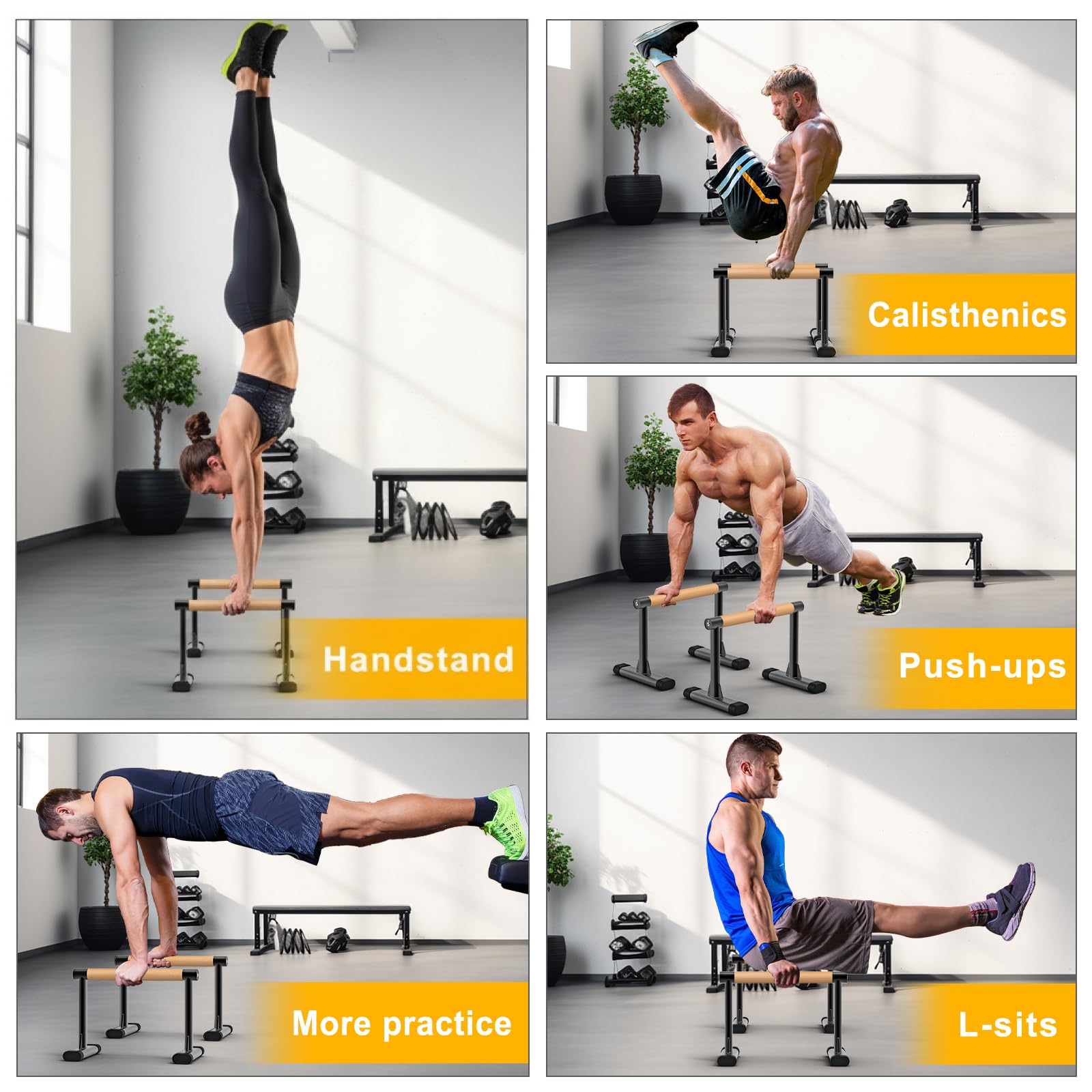 Kipika Parallette Bars für Calisthenics - Push Up & Dip Bar mit Holzgriffen, felsfreie Unterstützung für Handstand, L-Sit & Home Krafttraining, 272.2 kg Kapazität, 30.5 cm Höhe