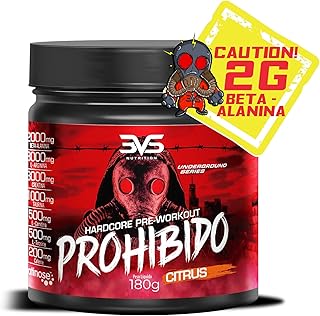 Pré Treino Prohibido Hardcore Pre-Workout, 3VS Nutrition - Suplemento energético - 2 gr de Beta Alanina - Para homens e mulheres - Estimulante para treino - Energia e foco - Explosão de força em seus músculos!