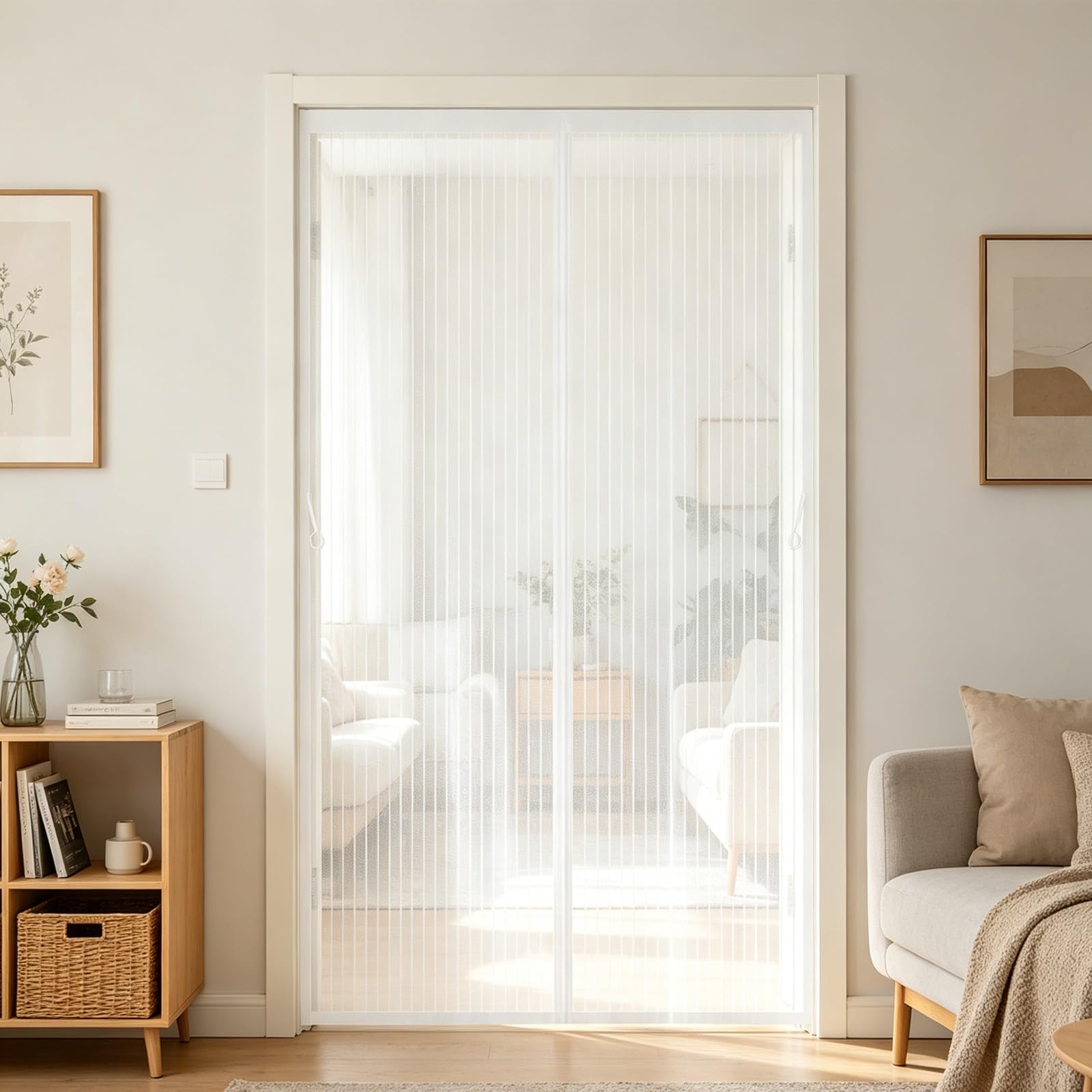 Magnetic Screen Door 102 x 280 cm Patio Door Nets with Magnets for Keeping Out Flies, Mosquito Net, Insect Mesh Magnetic Screen Fly for Front Doors, Sliding Doors, White