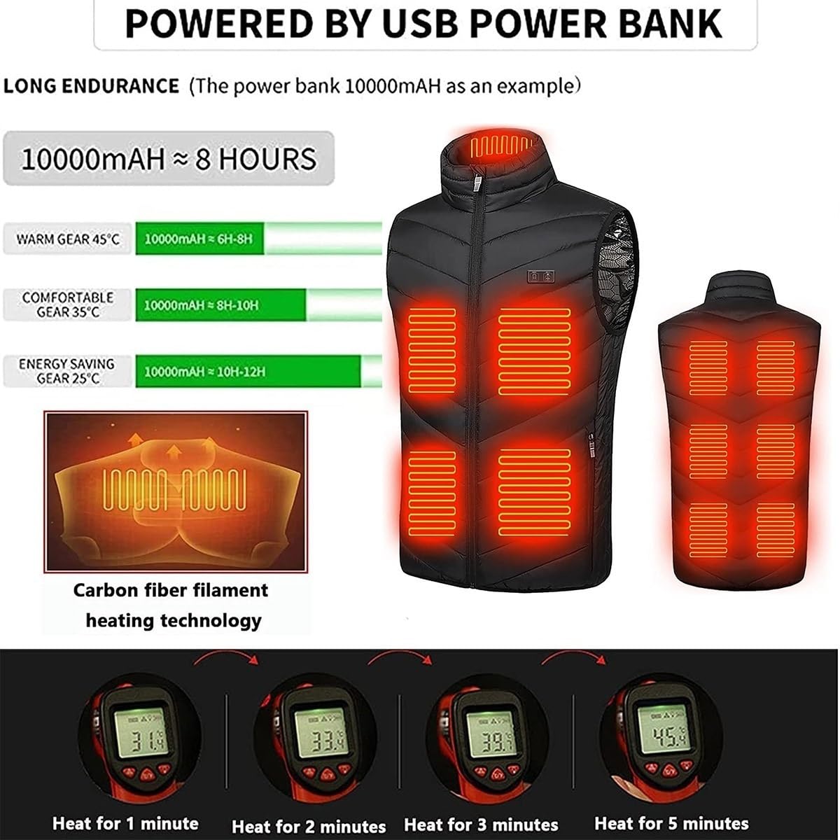 Chaleco Calefactable for hombres y mujeres, chaqueta eléctrica lavable por USB, abrigo de invierno lmpermeable con 11 zonas de calentamiento for camping, caza, pesca y esquí