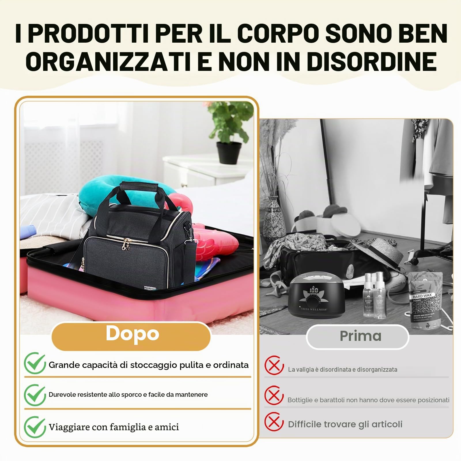 Borsa Portatutto Universale per Kit di Ceretta Compatibile con Tress Wellness - Organizer Portatile per Scaldacera, Fagioli di Cera, Spray Pre e Post Ceretta e Accessori - Solo Borsa (Grigio Elegante)