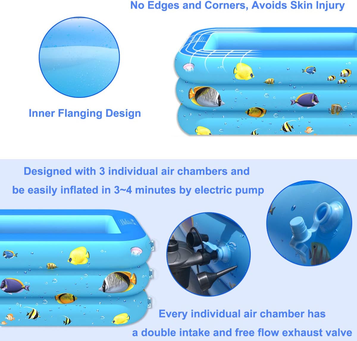 Inflatable Above Ground Swimming Pools for Kids and Adults,Thickened 116 x 67x 21 inch Rectangle Full-Sized Portable Blow Up Family Kiddie Pools for Summer Water Party,Outdoor Lounge Backyard(Large): Kitchen & Dining