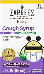 Zarbee's Xarope para tosse para bebês + imune com agave orgânica + zinco; sabor natural de uva; para bebês a partir de 6 meses, 2 ml (pacote com 1)