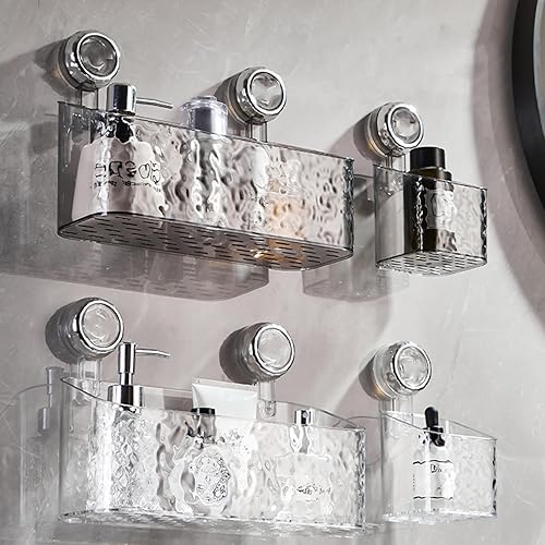 Miniatura 2 de DOHV Estante ligero de lujo con ventosa con patrón glaciar, nuevo organizador de ducha con ventosa 2024, estante de almacenamiento de ventosa fuerte