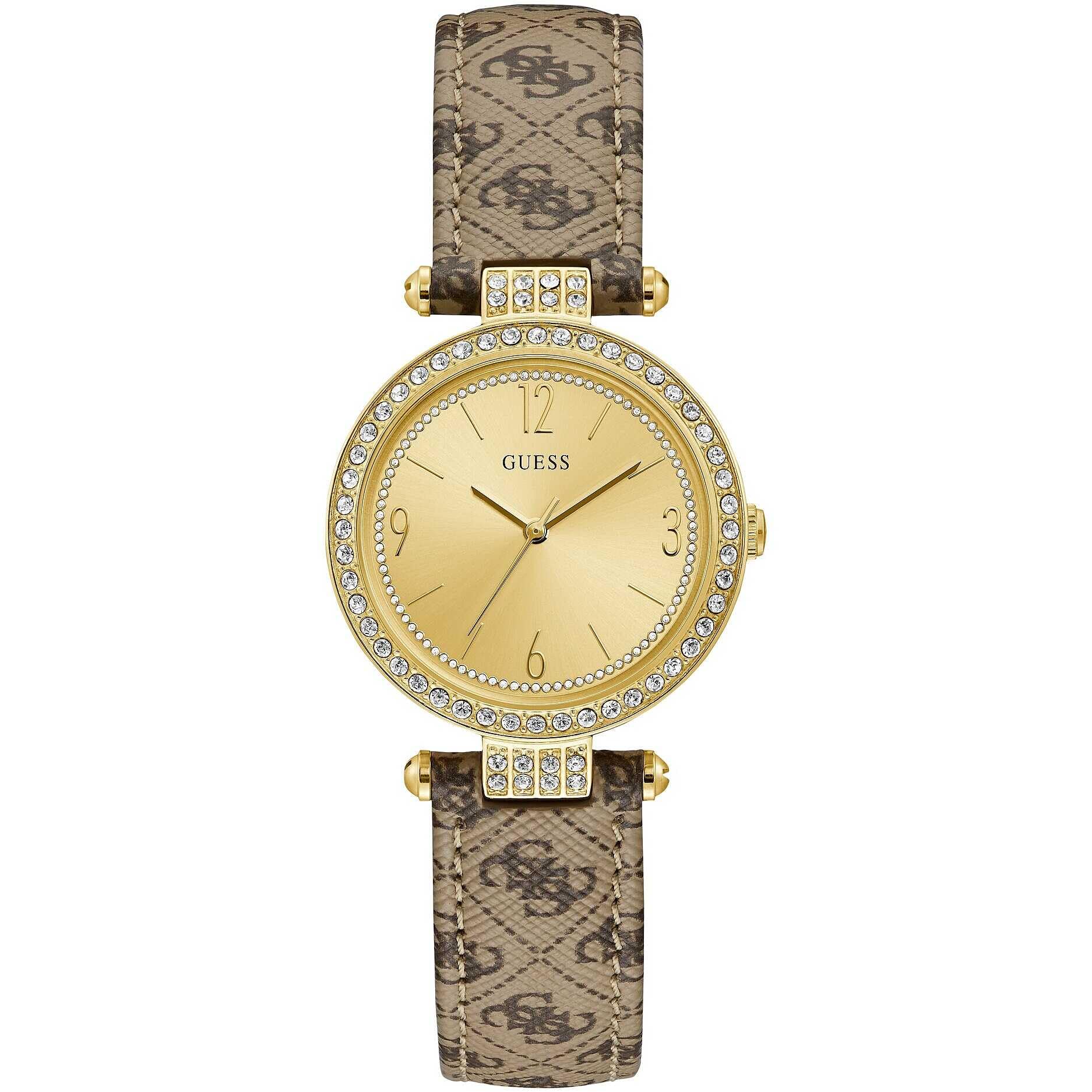 GUESS Reloj Analógico para Mujer de Cuarzo con Correa en Cuero W1230L2, Dorado