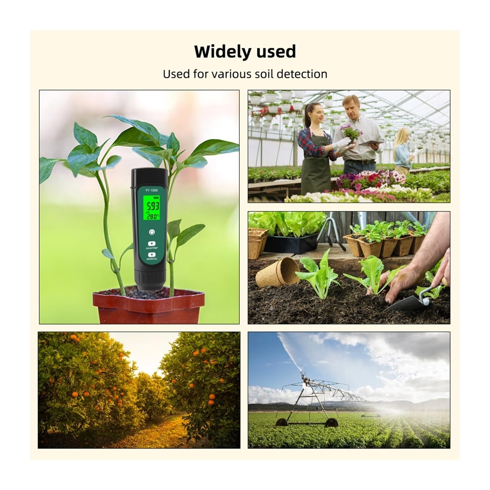 Feuchtigkeitsmesser, Digitaler Boden-EC-Messgerät YY-1000 Temperatur-Feuchtigkeits-Leitfähigkeitstester for Topfwasser im Garten Landwirtschaftliche Pflanzung für Garten, Bauernhof