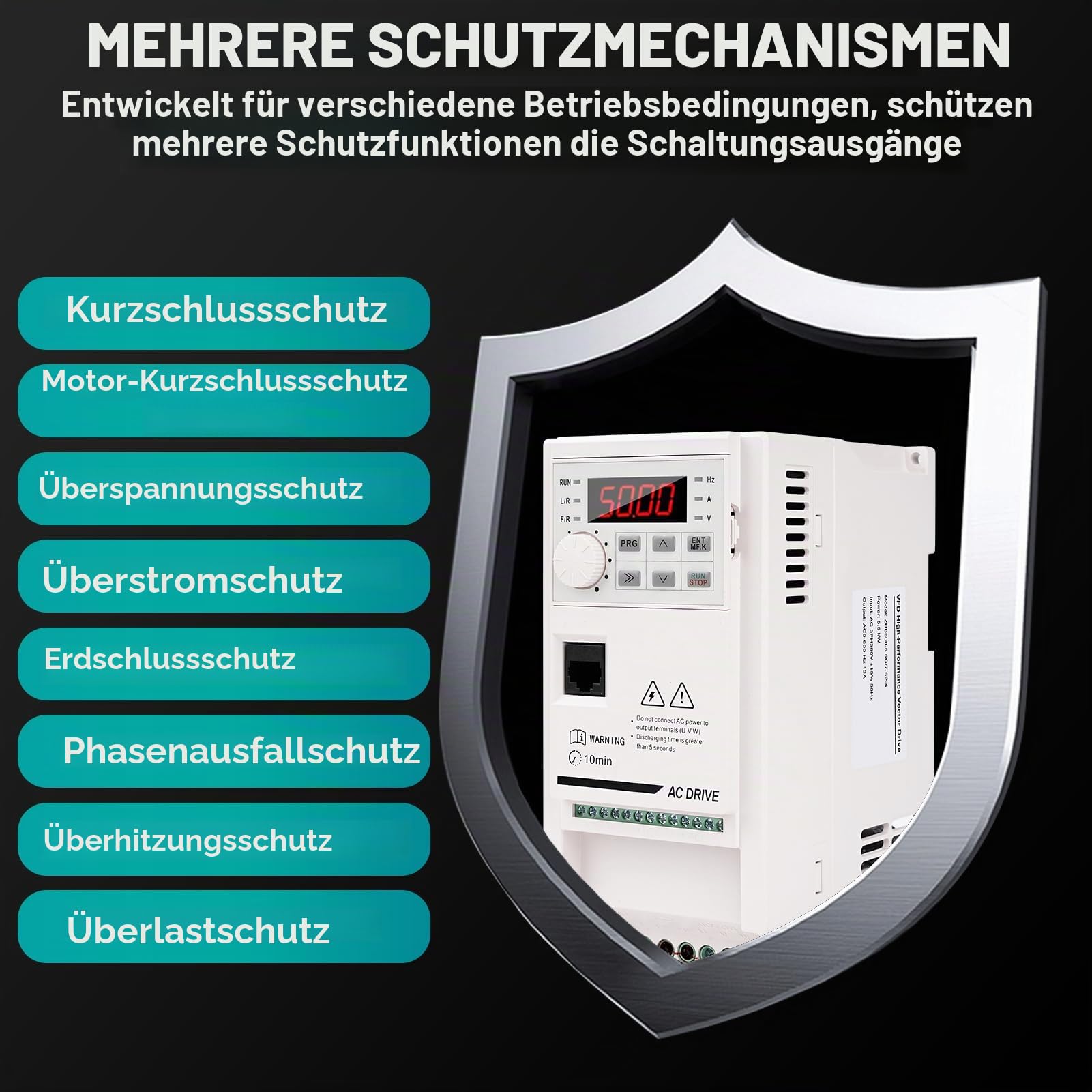 Frequenzumrichter 380V VFD 5.5KW drehzahlregler 3 phasen Eingang Ausgangs 380V frequenzumrichter CNC Antriebsumrichter Motordrehzahlregler mit Verlängerungskabel ZHB600-5.5KW