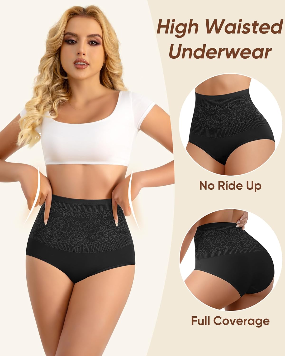 Women's Cotton High Waisted Underwear Stretch Panties Full Coverage Postpartum Soft Briefs Breathable 5 Pack - Image 4