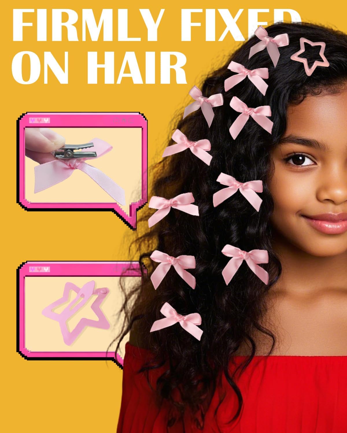 44PCS Bow Hair Clips and Star Barrettes Set, 20PCS Satin Mini Hair Bows, 24PCS Star Hair Clips, Cute Y2K Hair Accessories for Women Girls - Image 6