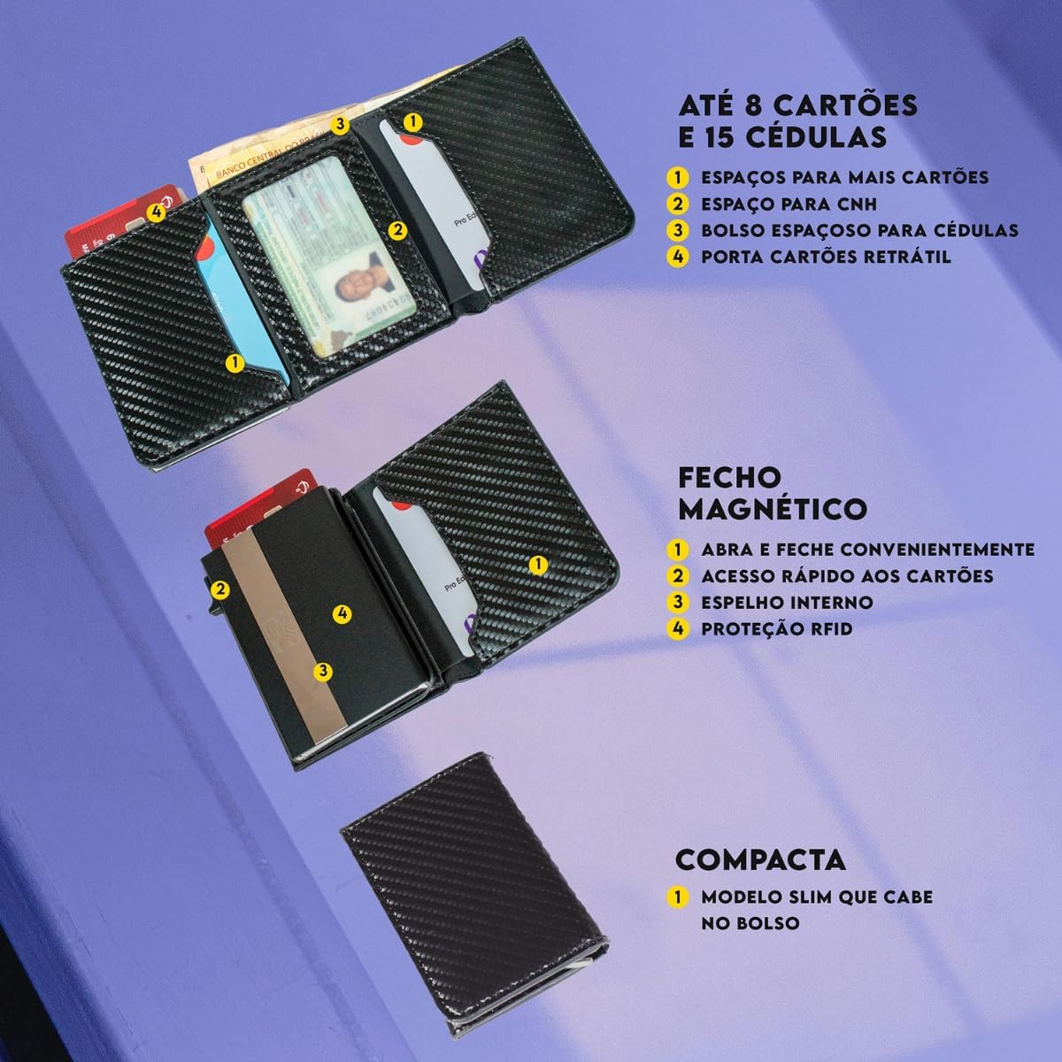 Carteira Masculina Proteção RFID Porta Cartões Slim do Futuro CNH Notas ML03 Exclusivo Carteira Masculina Proteção RFID Porta Cartões Slim do Futuro CNH Notas ML03 Exclusivo