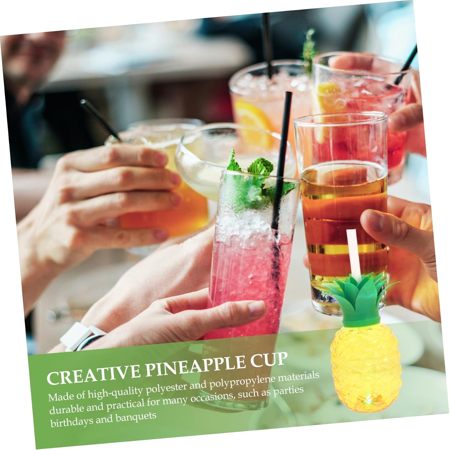 Hemoton 3Pcs Pineapple Drink Cups with Light and Straws 16.9Oz Glowing Plastic Cups for Luau Beach Party Summer Event Decorations