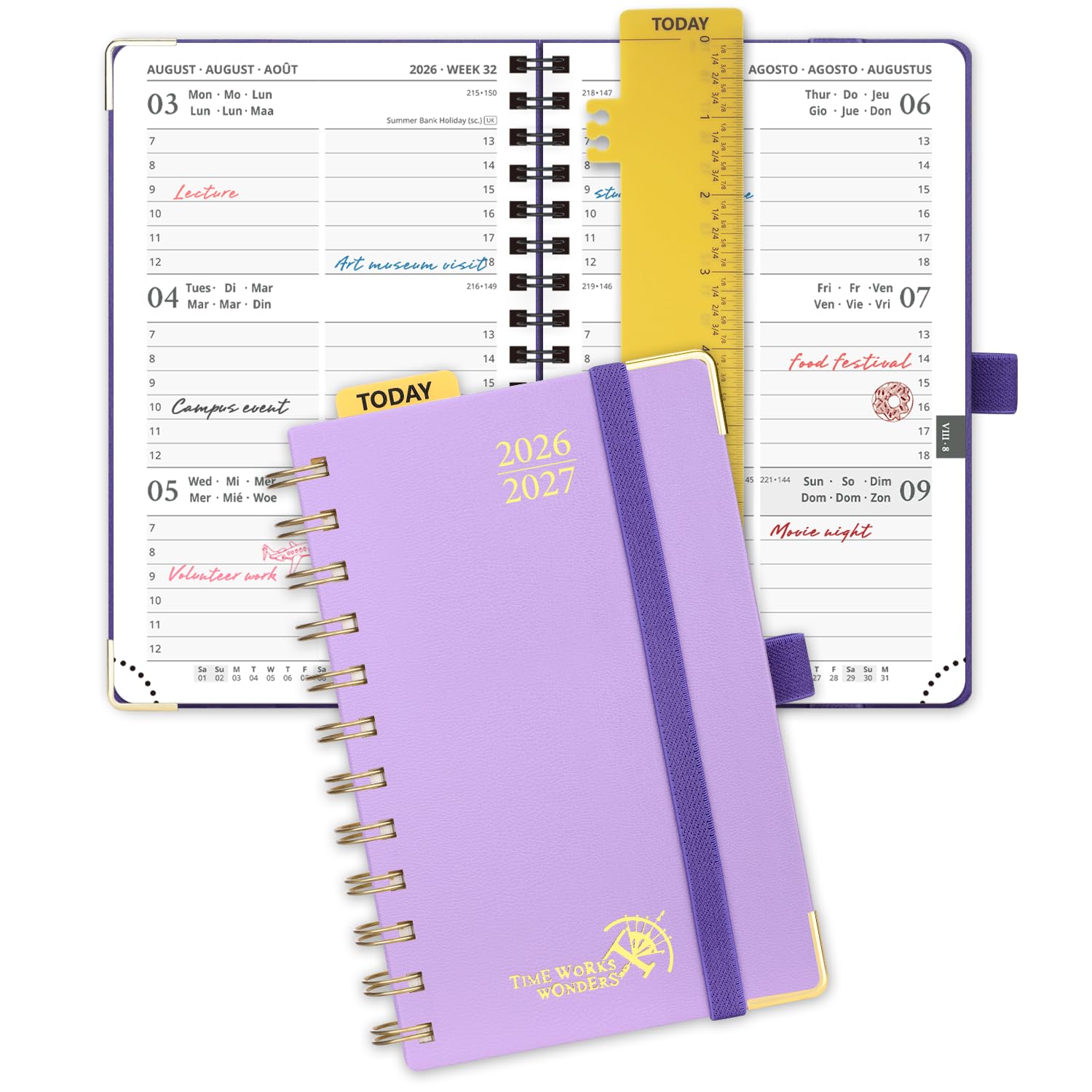 POPRUN 2026-2027 Academic Pocket (16x10.5 cm) Diary Week to View Small Spiral 17 Months (Aug'26 - Dec'27) A6 26/27 Mid Year Weekly Planner(Violet)