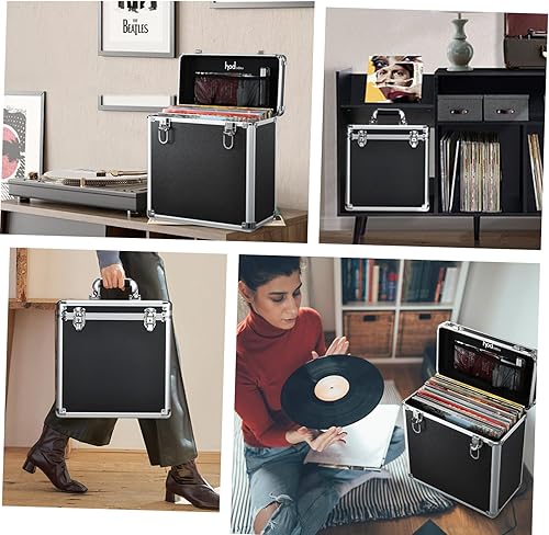 Miniatura 4 de Estuche de almacenamiento de discos de vinilo LP Album Collection Caja de exhibición de aluminio resistente al agua, organizador de discos de vinilo