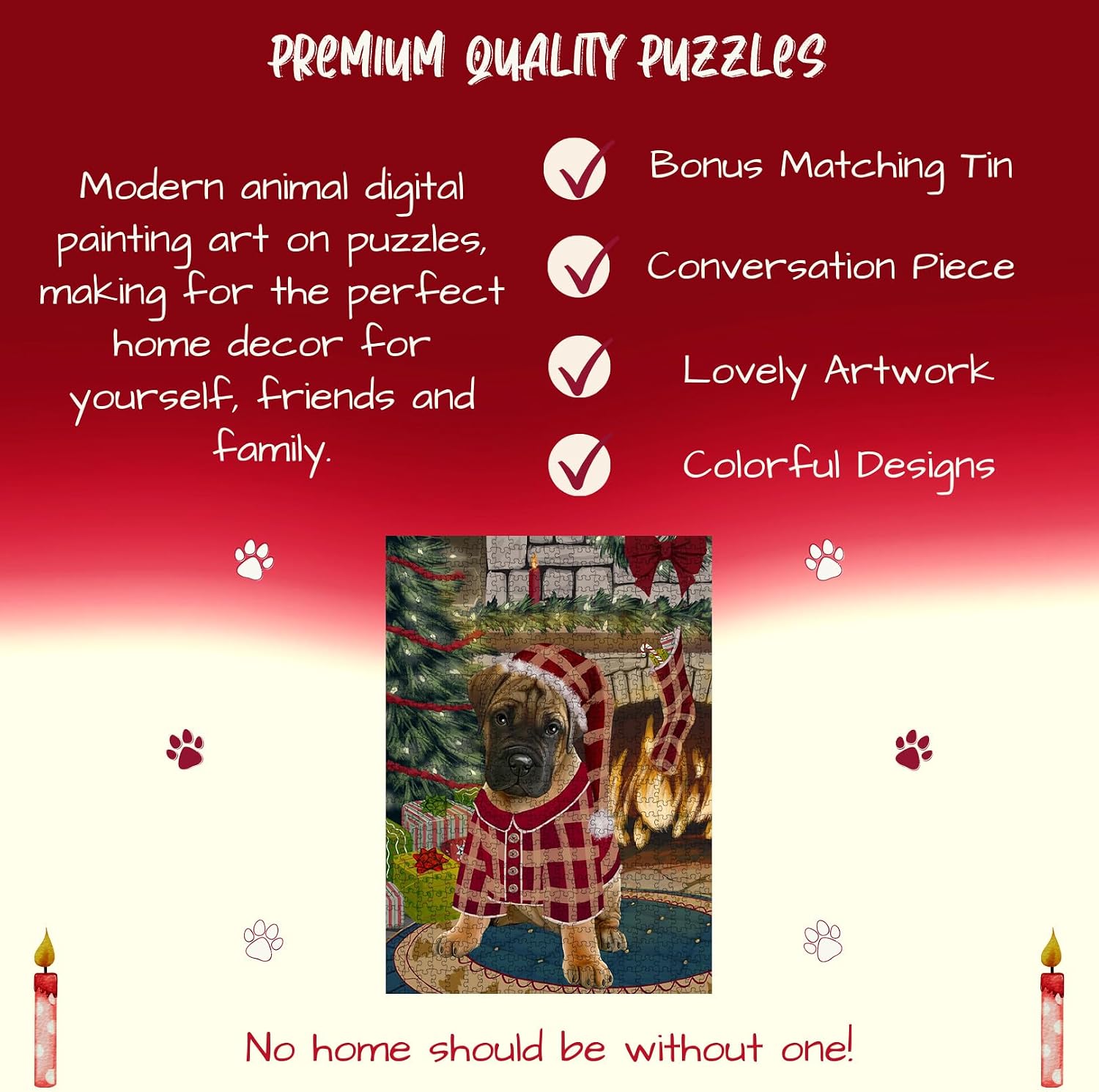 Christmas Stocking was Hung Bullmastiff Dog Jigsaw Puzzle for Adults - Animal Printed Interlocking Puzzle Game Artwork - Gift for Dog Lover's - 300 Pcs 14"x20"