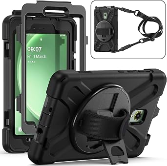 Samsung Galaxy Tab Active5/Active 3 8.0 Case, with 360 Stand, Handle Hand Strap & Shoulder Strap for Galaxy Tab Active5 8" 2024 X300/X307, Active3 8" 2020 T570/T575/T577 Black