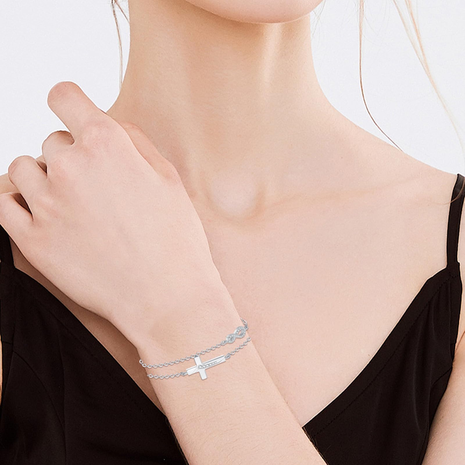OHAYOO Infinity Bracciale da donna in argento sterling 925, oro rosa, con simbolo dell'infinito con croce e bracciale infinito, regalo per fidanzate, donne, ragazze, mamma