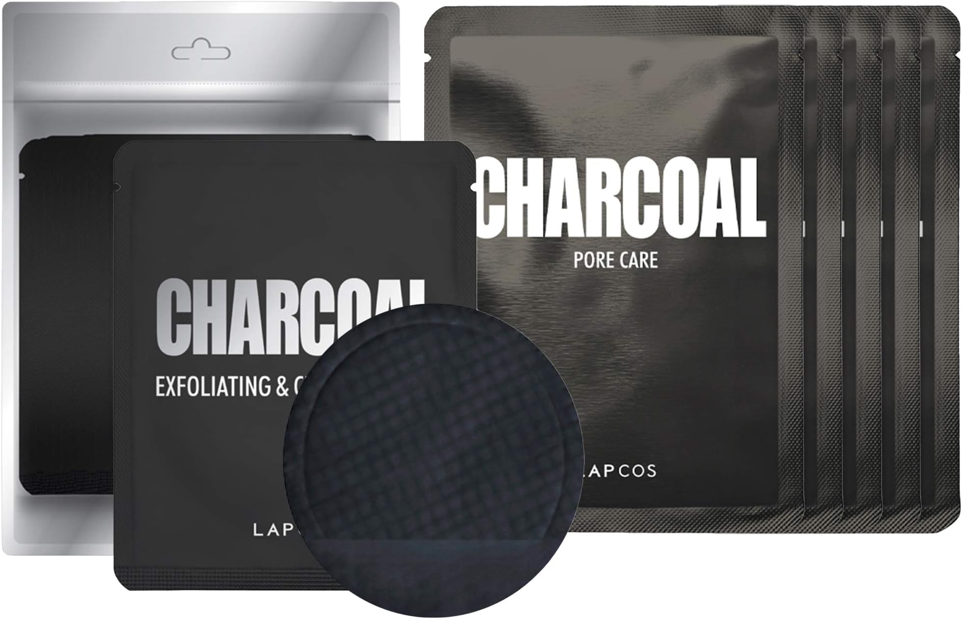 LAPCOS Charcoal Cleansing Pad and Charcoal Daily Face Mask Set, (10-Pack) Daily Sheet Masks with Salicylic Acid, Clear Complexion Treatment for Acne Prone or Aging Skin, Korean Beauty Favorites
