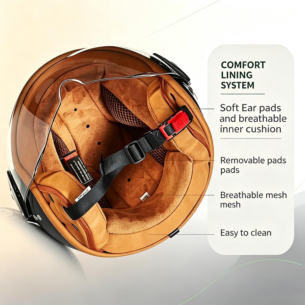 Caschi da Moto per Adulti con Visiera, Certificato ECE Copricapo Casco Aperto, Soddisfare la Sicurezza Stradale, Vintage Casco Jet, per Cruiser Scooter Touring (57~62CM)