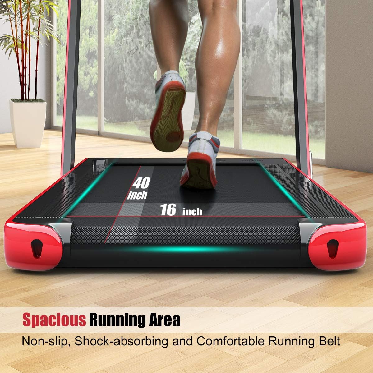 GYMAX Walking Pad, 2.25HP Dual Display Foldable Treadmill for Home with Remote/Smart App Control, Portable Compact Treadmill for Office Under Desk, Folding Running Machine for Small Spaces