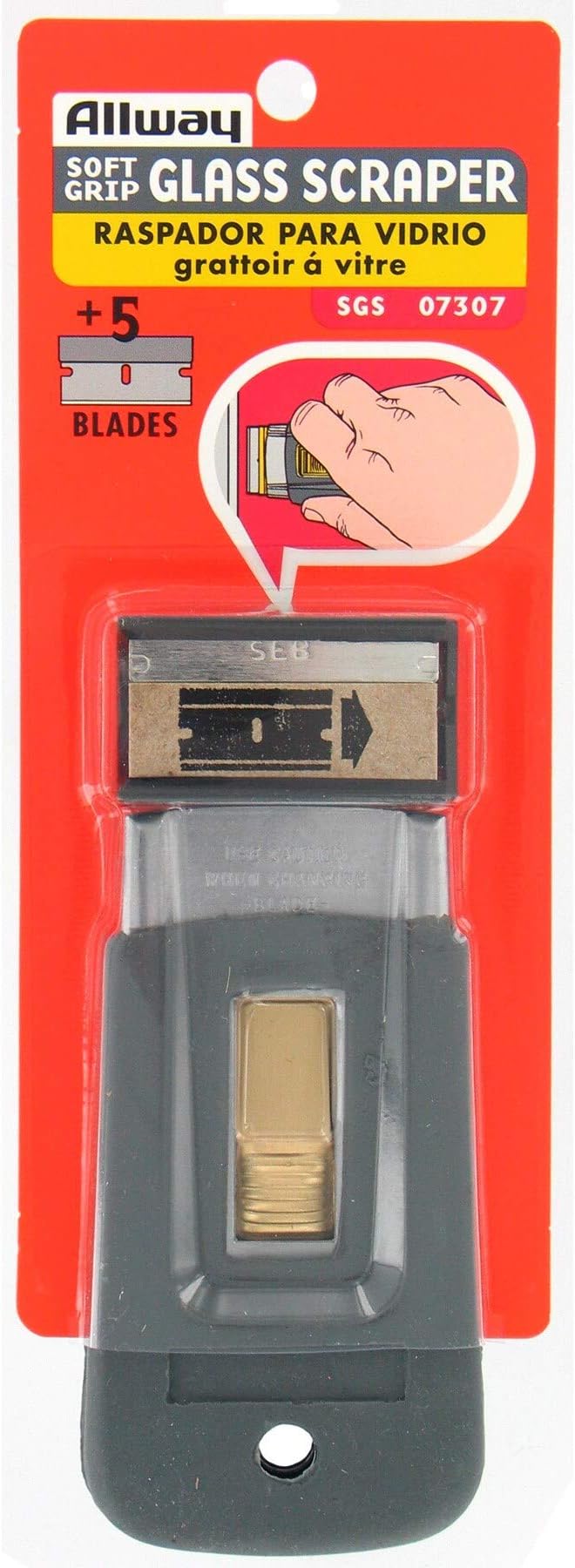 Tool SGS Soft Grip Safety Glass Scraper - Quantity 5