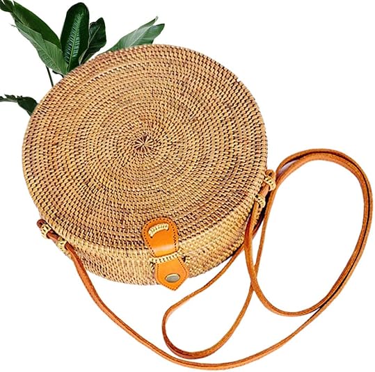 room306♡ Handle Leather Round Basket Bag Wicker Luxury Crossbody Bucket Bag With Leather Handles and