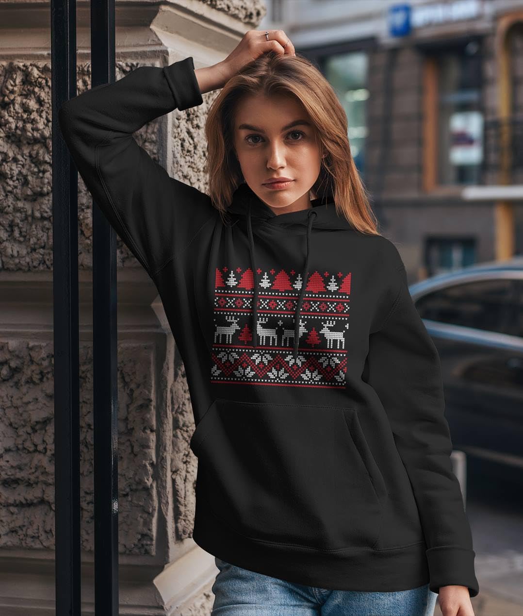 Tassenbrennerei Hoodie - Weihnachtspullover mit Strick-Optik - Elch, Renntier Pullover Weihnachtsmotiv - Nikolaus, Weihnachten - Herren & Damen