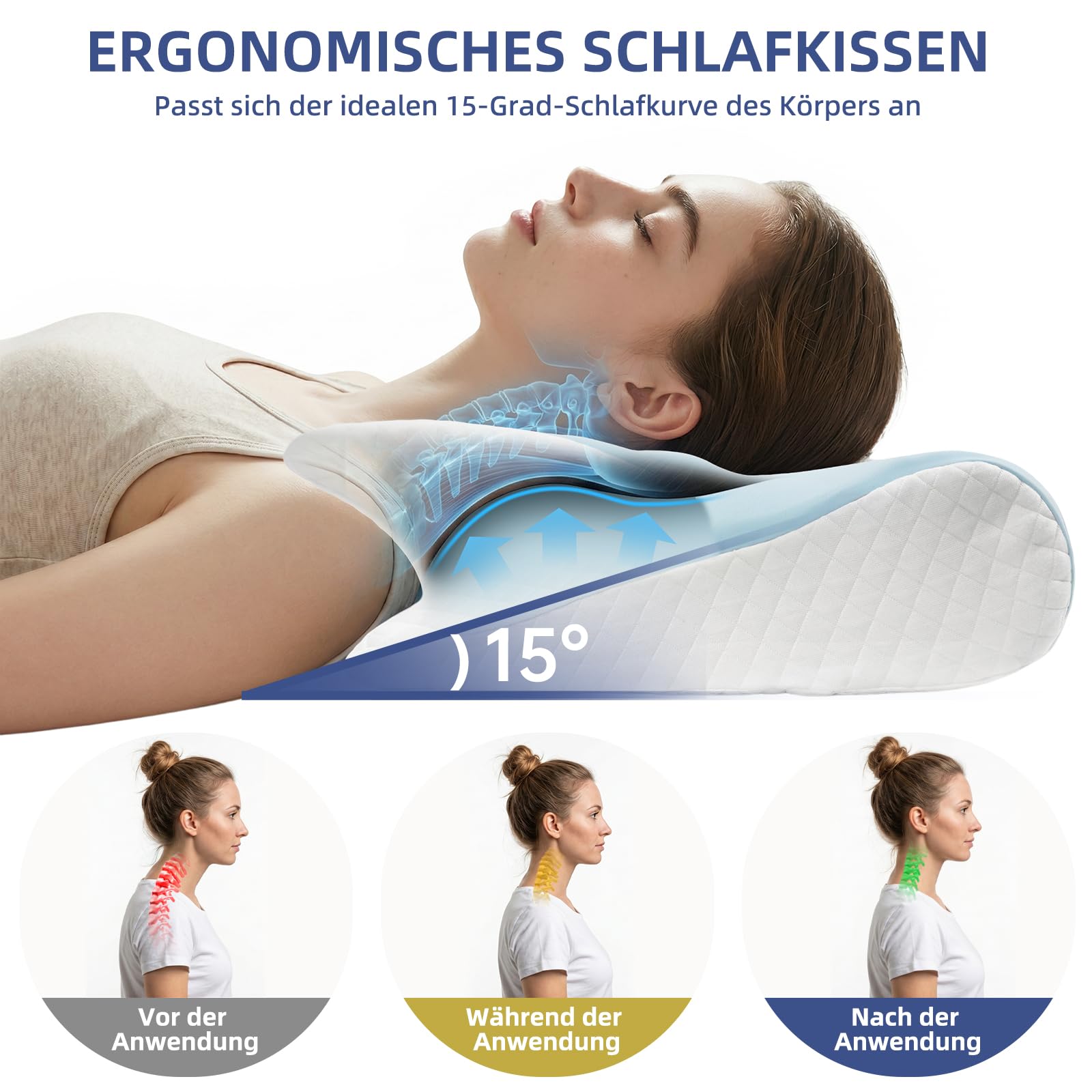 Almohada cervical ergonómica 2 en 1 de espuma viscoelástica
