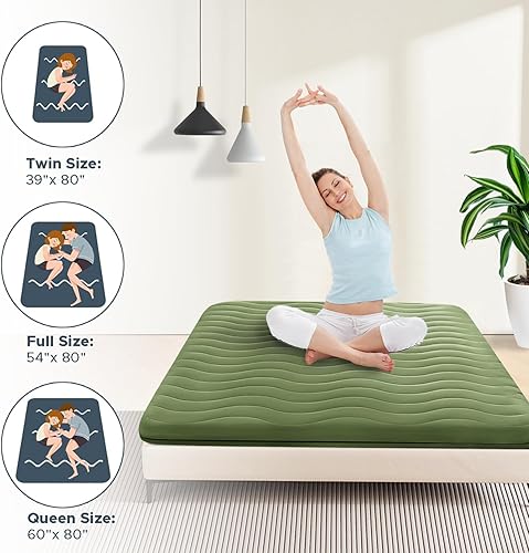 Miniatura 6 de Colchón japonés, 100% espuma cómoda de alta densidad, colchón plegable de 4 pulgadas de grosor, tapete para dormir, ideal para comodidad y apoyo,