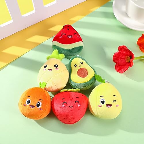 Miniatura 7 de Juego de 6 piezas de bonito juguete de frutas coloridas mini aguacate fresa naranja piña limón sandía para niños y niñas llavero bolso colgante de