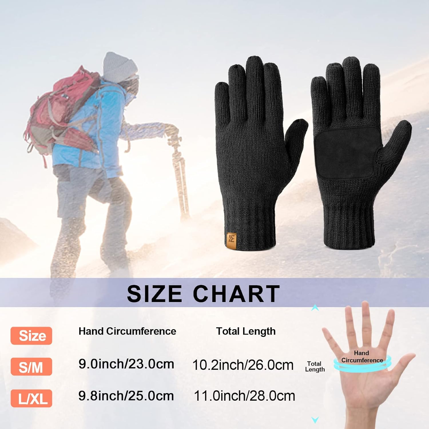 MIG4U Mens Warm Winter Wool Gloves Knit, Thermal Insulated Fleece Lined Glove with Leather Palm - Image 6
