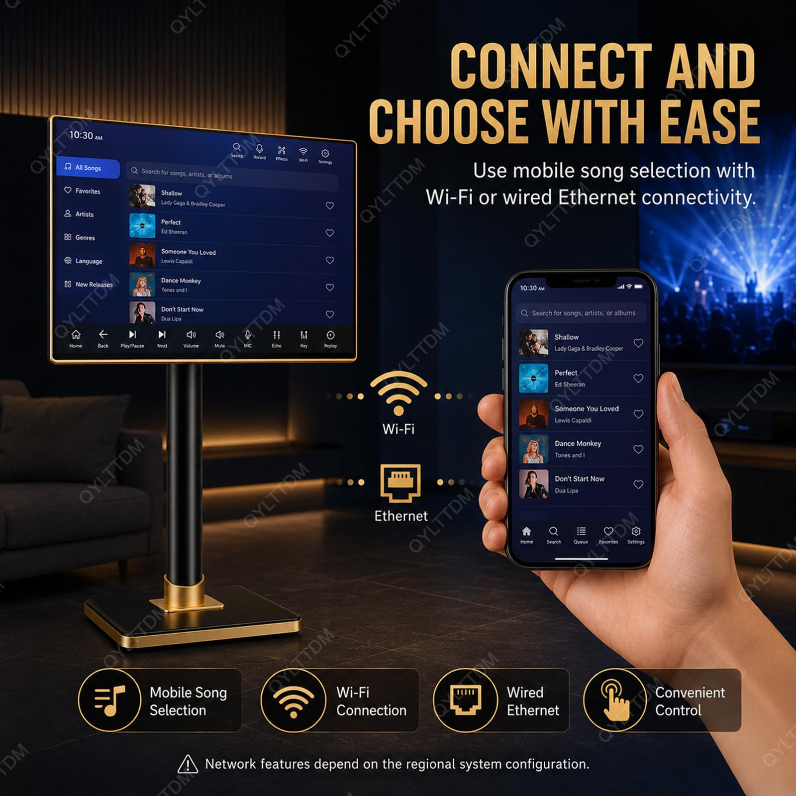 TYH Sistema Karaoke Professionale da 21,5 Pollici, Macchina Karaoke con Schermo Touch Capacitivo, con 2 Microfoni Wireless, Controllo Tramite App per Smartphone, Funzione di Amplificazione di Potenza