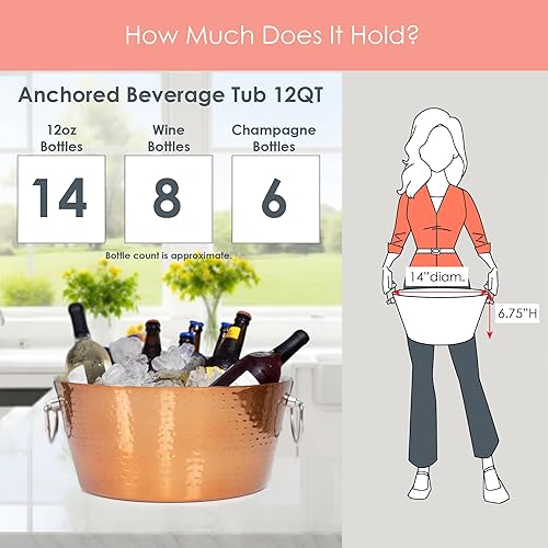 Miniatura 8 de BREKX Cubo de hielo aislado de cobre rosa de doble pared para fiestas, cubo de vino anclado/cubo de hielo grande con asas, enfriador de bebidas para